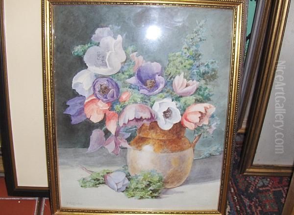 Still Life Of Flowers In A Stoneware Jug - view 1