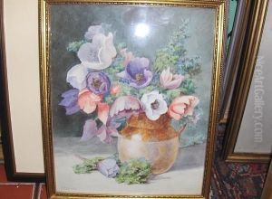 Still Life Of Flowers In A Stoneware Jug by Thomas Nicholson Tyndale