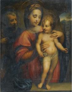 Holy Family, With The Madonna Supporting The Standing Christ Child On A Stone Ledge by Domenico Puligo