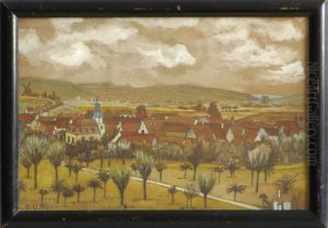 Dorfansicht Mit Windmuhle by Otto Ubbelohde