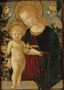 The Madonna And Child Before A Parapet With Two Adoring Angels, A Hortus Conclusus Beyond The Madonna And Child Before A Parapet With Two Adoring Angels, A Hortus Conclusus Beyond