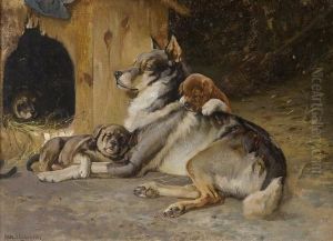 Elghund Med Valper by Karl Kristian Uchermann