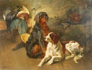 Two Spaniels With Game by Karl Kristian Uchermann