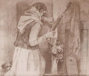 Kvinne Stopper Ulv I Doren by Karl Kristian Uchermann