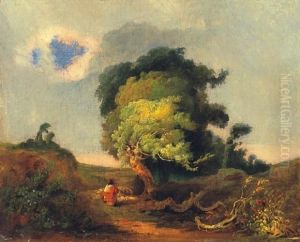 Peasant In Landscape Before The Storm by Ferenc Ujhazy