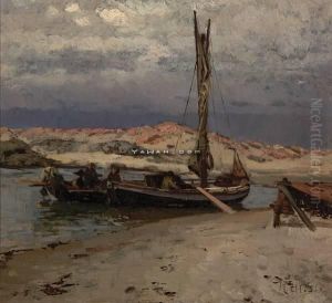 Fiskere Ved Stranden by Nikolai Ulfsten