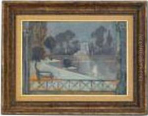 Symbolist Stage Design Depicting A Park With A Lake by Nikolai Pavlovich Ulianov