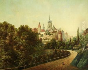 Idealvedute Mit Blick Auf Die Prager Burg by Hugo Ullik