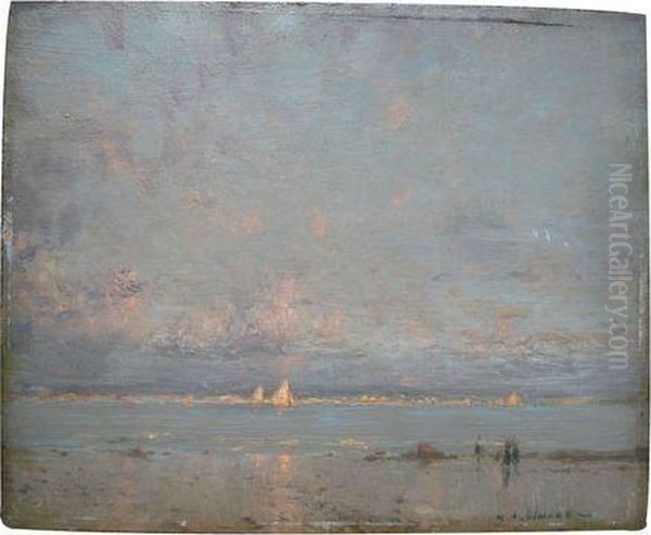 Plage Du Pouliguen Au Crepuscule Voiliers Au Soleil Couchant - view 1