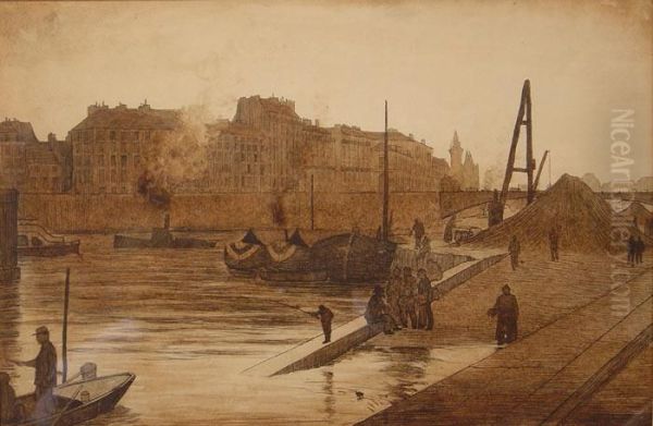 Scene De Chantier Sur Les Quais De Seine, A Paris - view 1