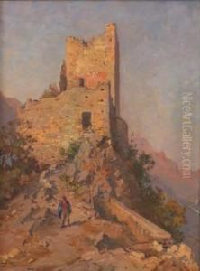 Landskap Med Ruin Og Mann