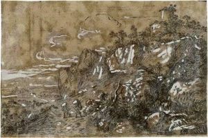 Sudliche Gebirgslandschaft Mit Wanderern Sudliche Gebirgslandschaft Mit Wanderern