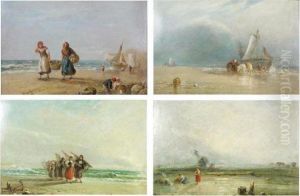 Animated Beach View With Fishermen by Frederick Charles Underhill