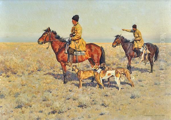 Riders Hunting With Dogs - view 1
