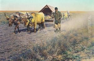 Ploughing The Land With Oxen by Hugo Ungewitter