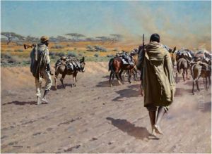 Travelling Hunters In A Savanna Landscape by Hugo Ungewitter