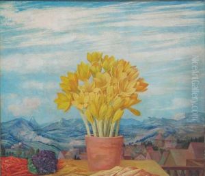 Im Vordergrund Ein Blumentopf Mitgelben Blumen by Franz Xaver Unterseher