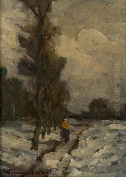 Winterlandschaft Mit Bauerin Auf Einem Feldweg - view 1