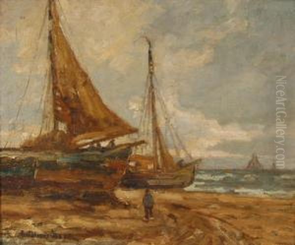 Kustenszene Mit Segelbooten Am Strand - view 1