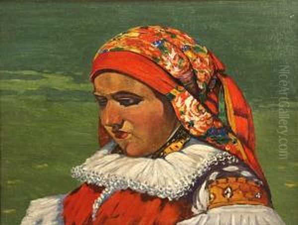 A Young Girl In Folk Costume by Joza Uprka