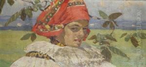A Girl In A Folk Costume by Joza Uprka