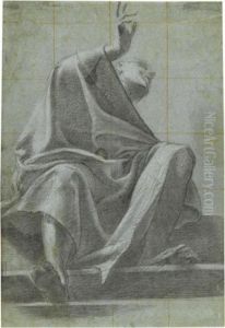 Seated Draped Figure Seen From Below by Carlo Urbino