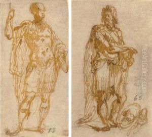 Deux Etudes De Soldats Romains Debout by Carlo Urbino