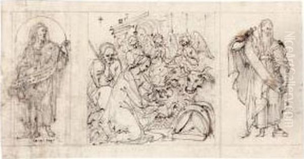 The Nativity, Flanked By Two Prophets - view 1