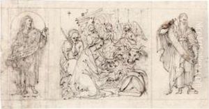 The Nativity, Flanked By Two Prophets