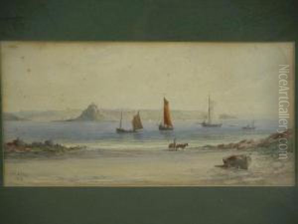 St Michaels Mount (?) With Fishing Smacks In The Bay - view 1