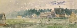 Russisches Dorf. Aquarell Auf Aquarellbutten. 11,5 X 29,8 Cm. 1888. Signiert, Datiert Und Bezeichnet "russland". by Georg Johann Christ. Urlaub
