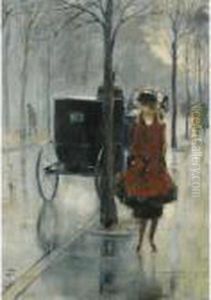 Strassenszene Mit Frau, Berlin (street Scene With Woman, Berlin) by Lesser Ury