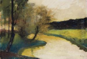 Herbstliche Bachlandschaft Im Abendlicht by Lesser Ury
