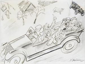 In The Automobile; An Illustration For The Magazine by Aleksei Aleksandrovich Uspensky