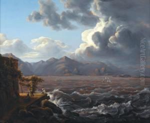 Italienische Kustenlandschaft Bei Aufkommendem Sturm by Konrad Usteri
