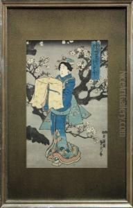 Beauties Walking InA Spring Landscape At Night by Utagawa Sadahide