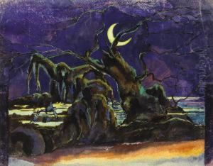 Nightscape With Twisted Tree by Petr Savvitch Utkin