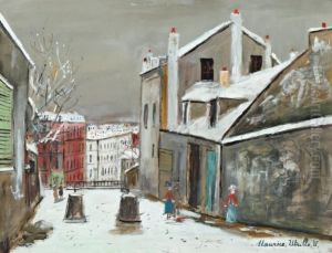 Maison De Mimi Pinson Et Rue Du Mont-cenis Sous La Neige, Montmartre by Maurice Utrillo