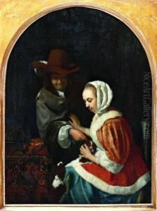 Amoureus Paar Met Hondjes by Johannes Christoffel Vaarberg