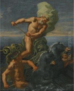 Neptune Riding His Chariot Of Horses by Domenico Antonio Vaccaro