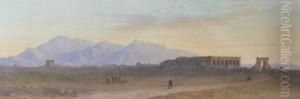 Figuresnear Egyptian Temple Ruins At Sunset by Charles Vacher