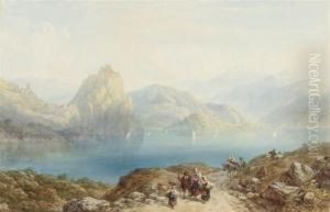 Figures Walking Beside An Italian Lake by Charles Vacher