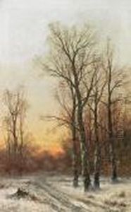 A Winter Forest By Sunset by A. Valadier