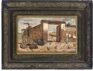 Hanging Washing By A Spanish Courtyard by German Valdecara