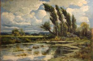 Wind Swept Trees Beside A Pond by Manuel Valencia