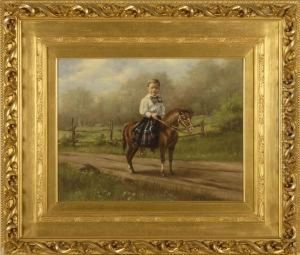 Portrait Of A Boy In A Scottish Kilt Seated On A Pony With Distant Trees by Theodor Victor Carl Valenkamph