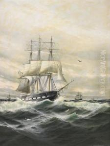 Marin Med Segelfartyg I Hog Sjo by Theodor Victor Carl Valenkamph