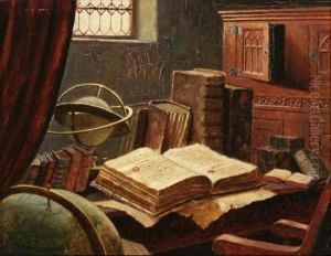 Still Life With Books And Globe by Ludwig Valenta