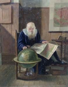 Astronomer With A Globe And A Map Of Venice In An Interior