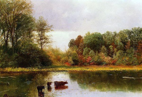 Cows Watering In A Landscape - view 1